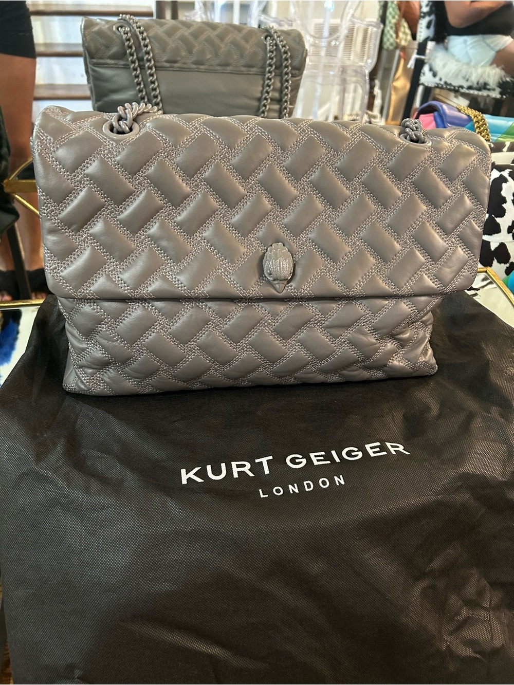 Kurt Geiger Quilted Grey Chain-Handle Shoulder Bag